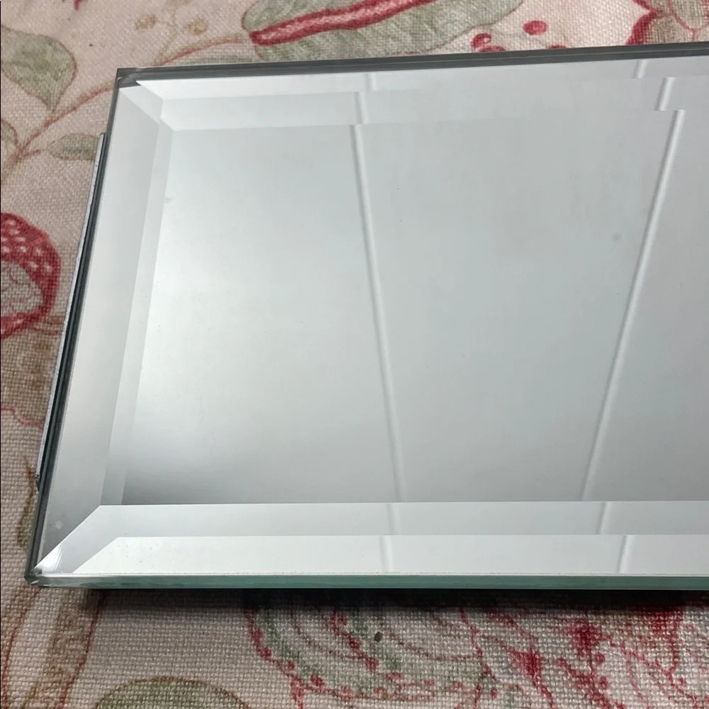 Modern Silver Wall Beveled Rectangular Mirror with Silver Hardware Candle Holder
